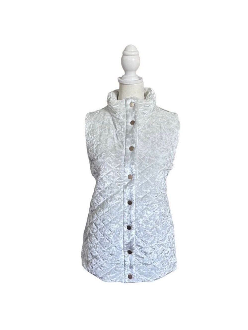 Charter Club Quilted Velvet Outdoor Gold Snap Closure Vest White Size Medium